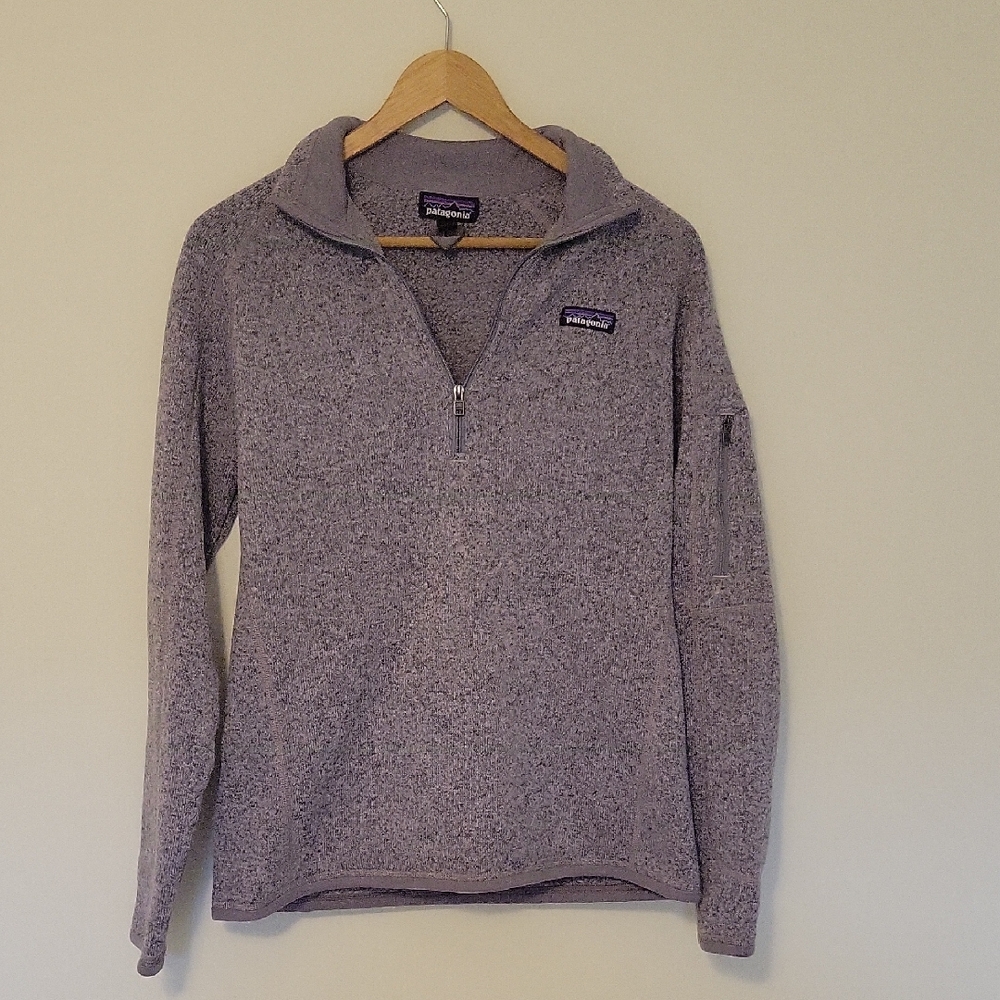 Patagonia Women's Heathered Gray/ Purple 1/4 Zip Sweater